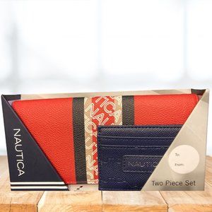 NAUTICA Red Navy RFID Blocking Wallet w/ Card Holder Two Piece Set, MSRP $49.00